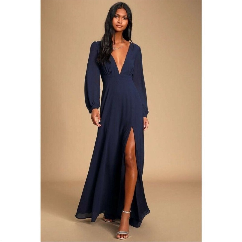 NWOT All My Life Navy Blue Long Sleeve Maxi Dress